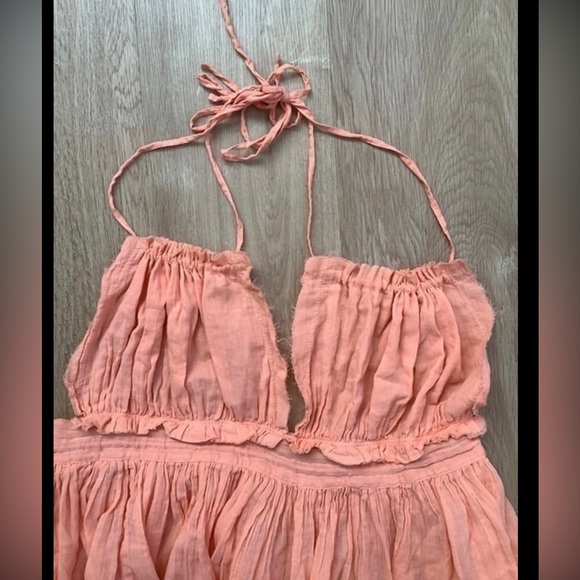 Free People small boho halter backless mini dress vibrant papaya color - Picture 3 of 11